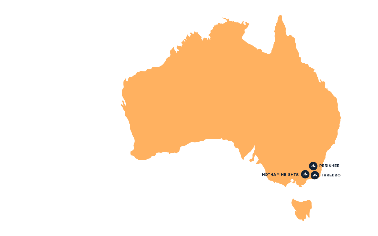 Map of destinations in Australia